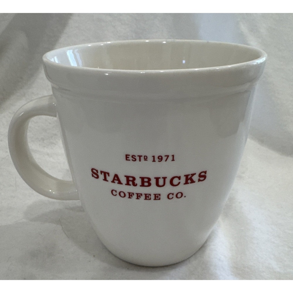 Starbucks Coffee Co Mug Cup Holiday 2007 White Red Print Large Est 1971 18 fl oz